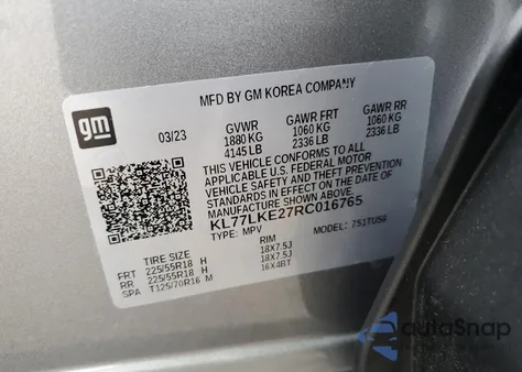 2024 Chevrolet Trax Activ z USA, uszkodzony, nr VIN KL77LKE27RC016765